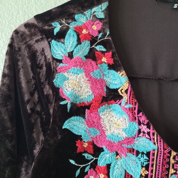 Velvet Embroidered Boho Women Dress Size Small   Festival Hippie Indie Andree - Picture 6 of 12